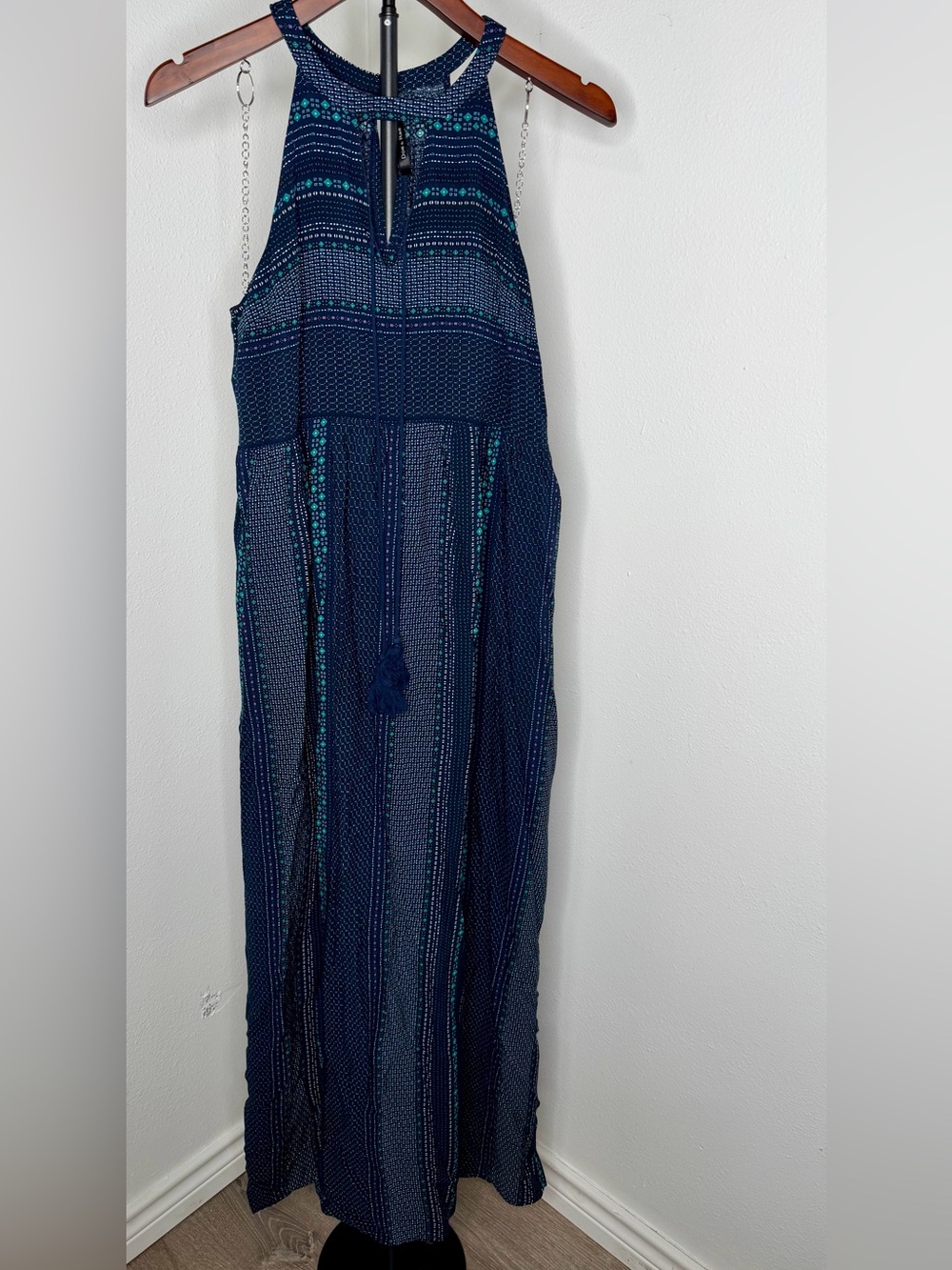 Doe & Rae Navy Maxi Dress with Teal Accents Size Small